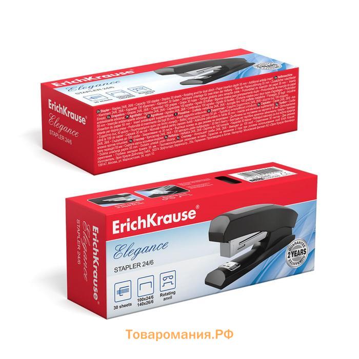 Степлер №24/6, 26/6 до 30 листов ErichKrause Elegance Half-strip, вмещает до 100 скоб, глубина закладки бумаги до 55мм, микс