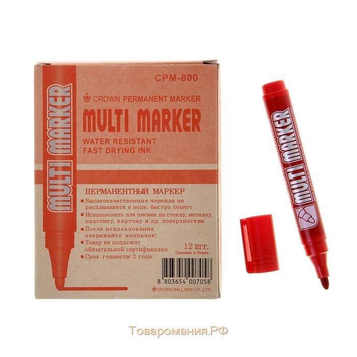 Маркер перманентный 3.0 мм, Crown Multi Marker, красный