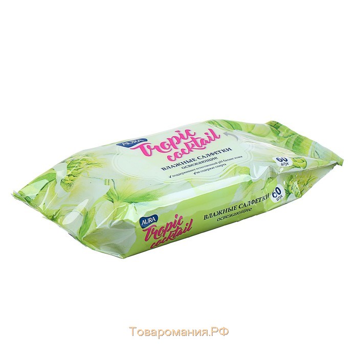 Влажные салфетки Aura Tropic Cocktail, освежающие, МИКС, 60 шт