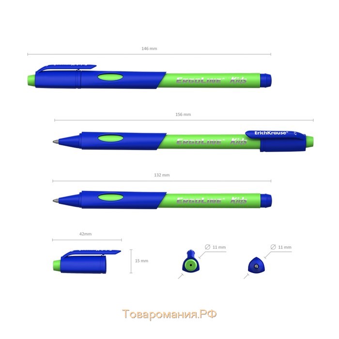 Ручка шариковая ErichKrause ErgoLine Kids Ultra Glide, первоклассника, эргономичный держатель, корпус Soft-touch, узел 0.7 мм, чернила синие, микс