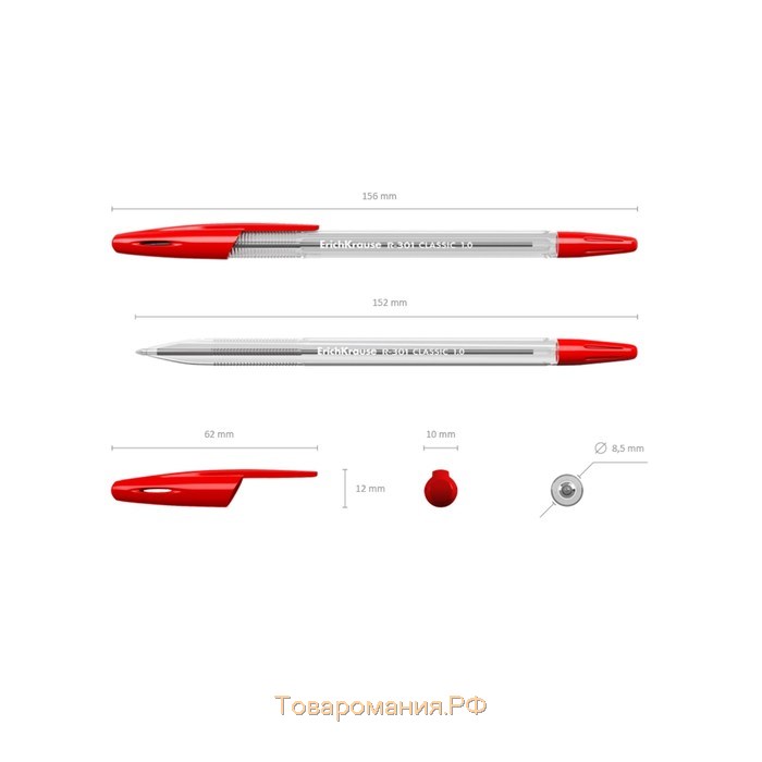 Ручка шариковая Erich Krause R-301 Classic Stick, узел 1.0 мм, чернила красные, длина линии письма 2000 метров, штрихкод на ручке