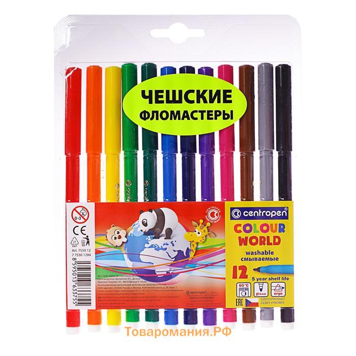 Фломастеры 12 цветов, Centropen Colour World 7550/12 ТП, в блистере, линия 2.0 мм