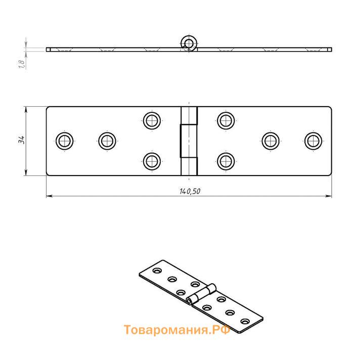 Петля карточная, 140 х 34 мм, покрытие цинк