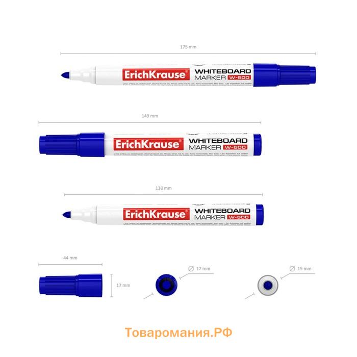 Маркер для доски ErichKrause W-500, 0.8-2.5 мм, для письма на досках сухого стирания, чернила на спиртовой основе без ксилола, синий