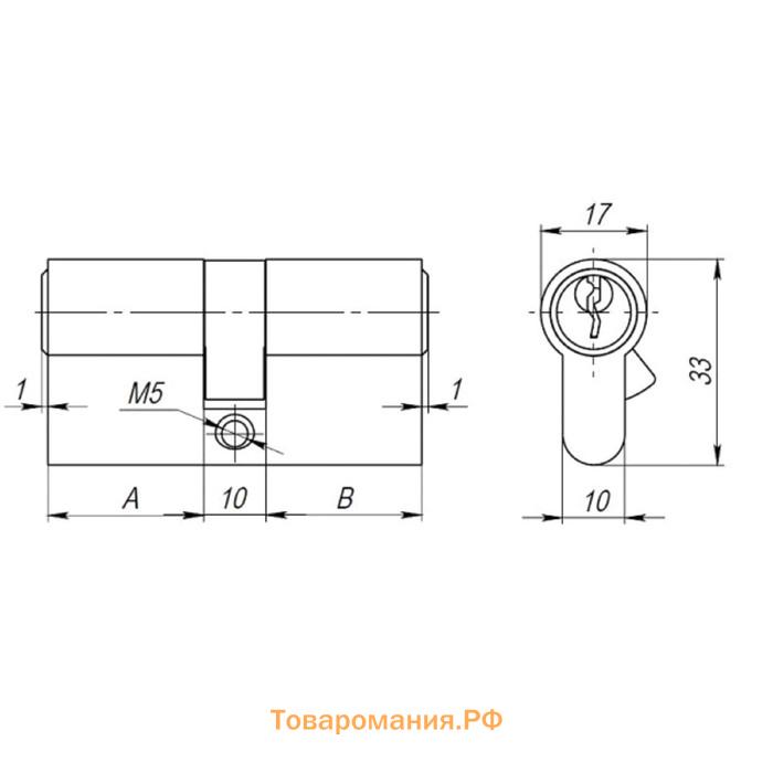 Цилиндровый механизм AX100.60 mm ,25х10х25, 5 ключей, цвет латунь