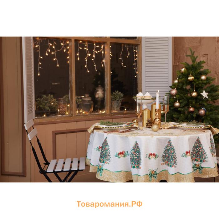 Скатерть новогодняя "" Golden Christmas d=150 +/- 3см с ГМВО, 100%хл, саржа 190 гр/м2