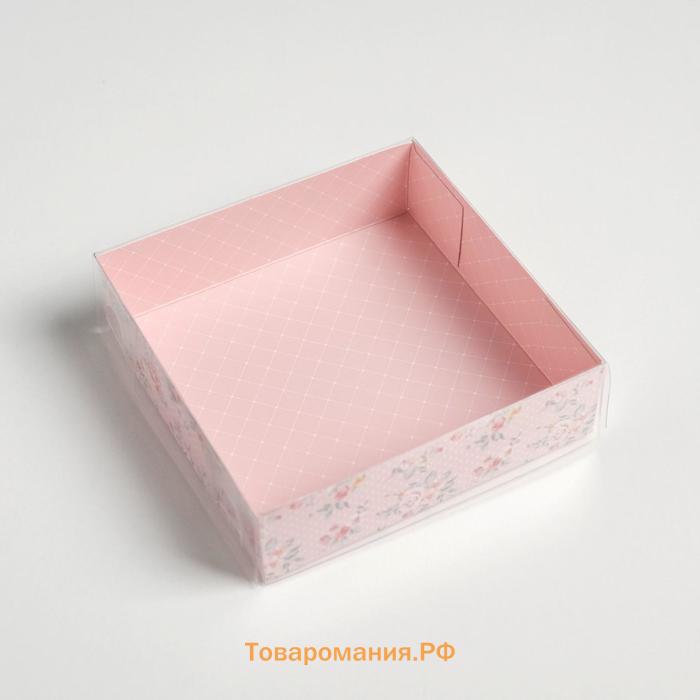 Кондитерская упаковка, коробка для макарун с PVC крышкой, «Шебби», 12 х 12 х 3.5 см