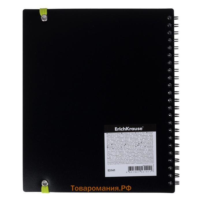 Тетрадь на спирали, 80 листов в клетку, ErichKrause Accent, пластиковая обложка, на резинке, блок офсет 100% белизна, МИКС