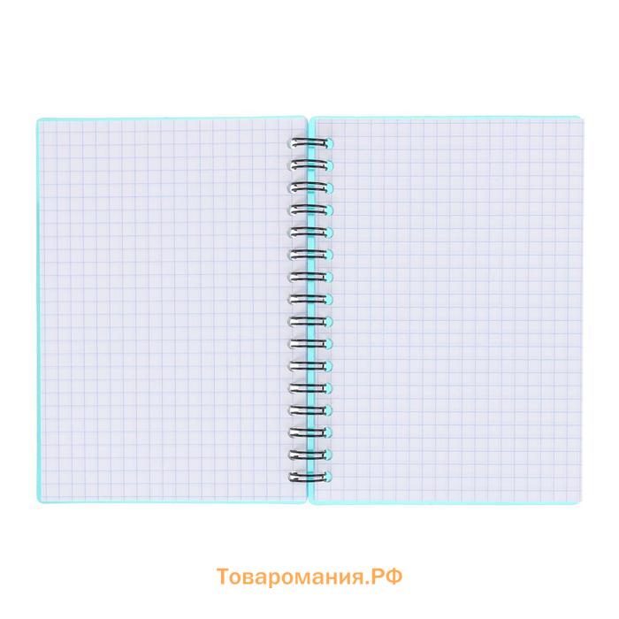 Тетрадь А6 на спирали, 80 листов в клетку, ErichKrause Ice Metallic, пластиковая обложка, на резинке, блок офсет 100% белизна, МИКС