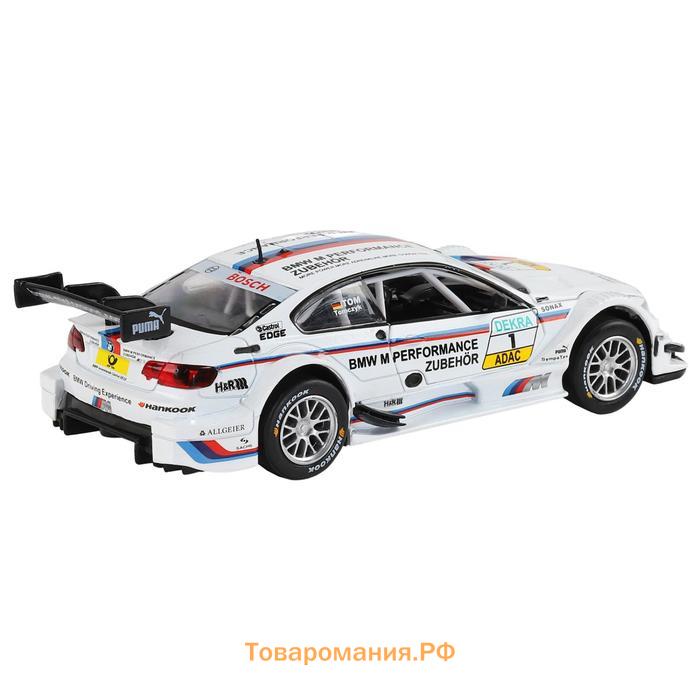 Машина металлическая BMW M3 DTM 1:32, инерция, световые и звуковые эффекты, открываются двери, цвет белый