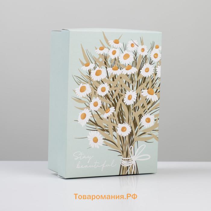 Коробка подарочная складная, упаковка, «Ромашки», 21 х 15 х 7 см