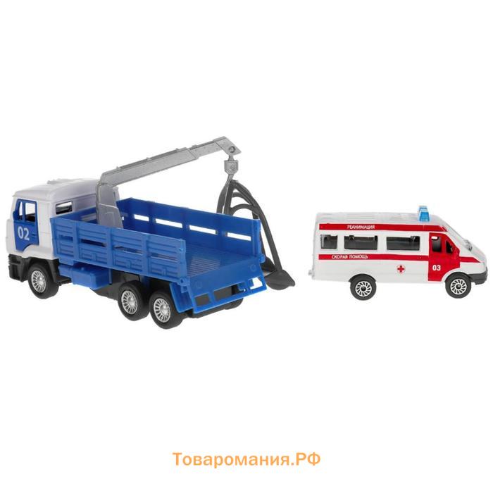 Машина металлическая «KAMAZ эвакуатор», 12 см, открываются двери, подвижные детали, инерция, скорая помощь 7,5 см