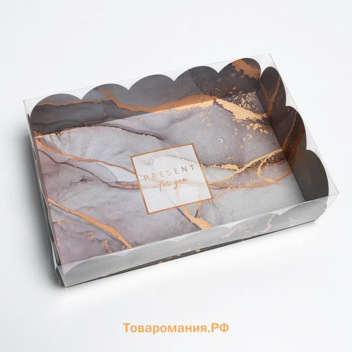 Коробка для печенья, кондитерская упаковка с PVC крышкой, «Мрамор», 20 х 30 х 8 см