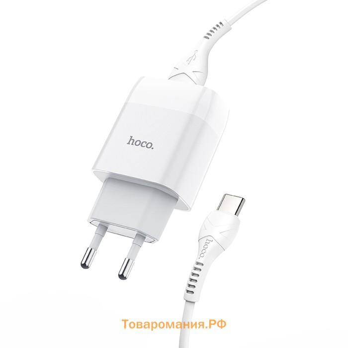 Сетевое зарядное устройство Hoco C72A, 1хUSB, 2.1 A, кабель Type-C, 1 м, белый