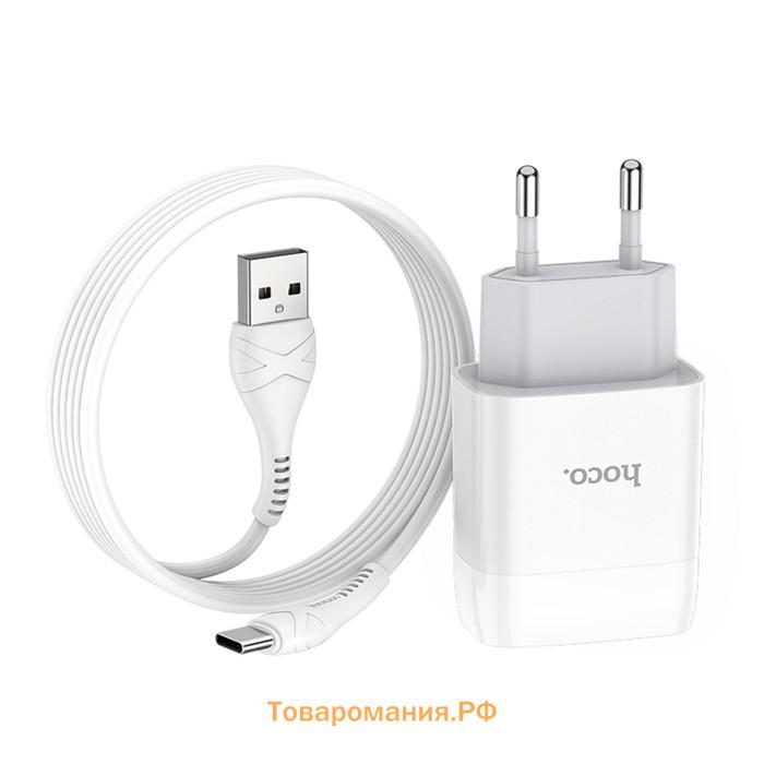 Сетевое зарядное устройство Hoco C72A, 1хUSB, 2.1 A, кабель Type-C, 1 м, белый