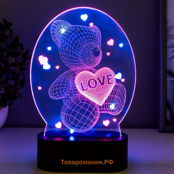 Светильник сенсорный "Мишка с сердцем" LED USB (90см) от батареек 3xАА черный 13,5х5,5х21 см RISALUX