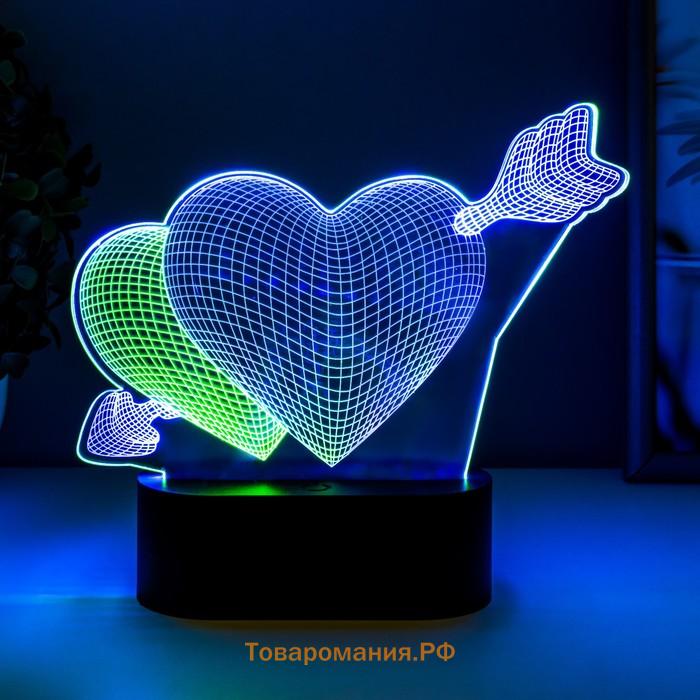 Светильник сенсорный "2 сердца" LED USB (90см) от батареек 3xАА черный 18х5,5х18 см