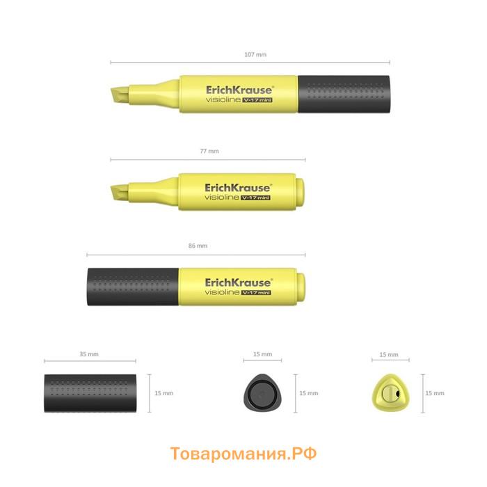 Маркер текстовыделитель ErichKrause Visioline V-17 Mini, 0.6-4.5 мм, чернила на водной основе, жёлтый