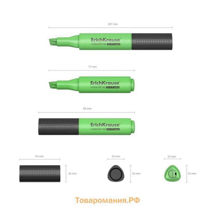 Маркер текстовыделитель ErichKrause Visioline V-17 Mini, 0.6-4.5 мм, чернила на водной основе, зелёный