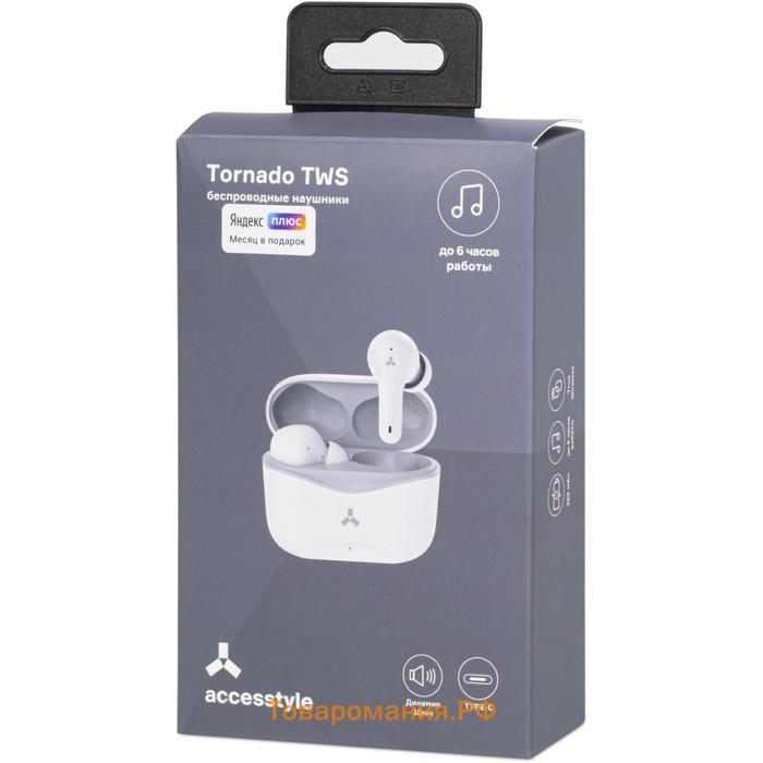 Наушники Accesstyle Tornado TWS, беспроводные, вакуумные, до 6 часов, Type-C, белые