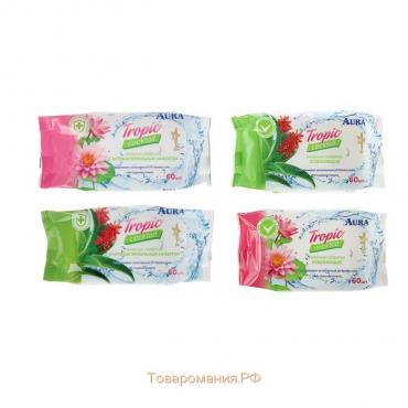 Влажные салфетки Aura Tropic Cocktail, освежающие, МИКС, 60 шт