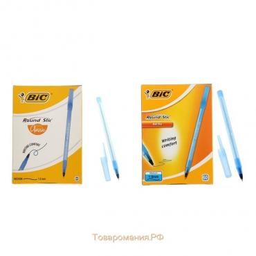 Ручка шариковая BIC Round Stic Classic, узел 1.0 мм, среднее письмо, чернила синие, одноразовая, тонированный голубой корпус