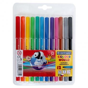 Фломастеры 12 цветов, Centropen Colour World 7550/12 ТП, в блистере, линия 2.0 мм