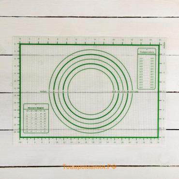 Коврик для выпечки и раскатки теста с разметкой, армированный, силикон, 42×29.5 см, белый