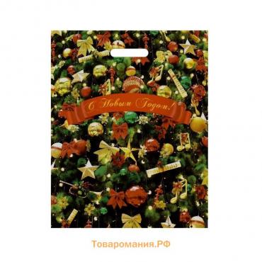 Пакет "Новогодние игрушки", полиэтиленовый с вырубной ручкой, 38х47 см, 60 мкм