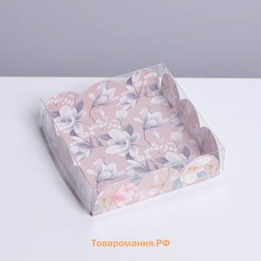 Коробка для печенья, кондитерская упаковка с PVC крышкой, «Цветы», 10.5 х 10.5 х 3 см