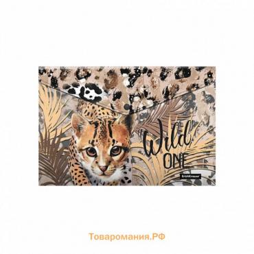 Папка-конверт на кнопке А4, 160 мкм, ErichKrause, Wild Cat, полупрозрачная, глянцевая, с принтом