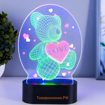 Светильник сенсорный "Мишка с сердцем" LED USB (90см) от батареек 3xАА черный 13,5х5,5х21 см RISALUX