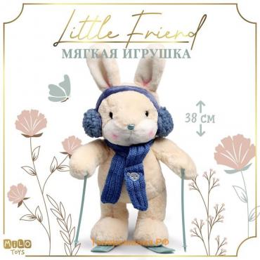 Мягкая игрушка Little Friend, зайчонок на лыжах, синий шарф, 38 см