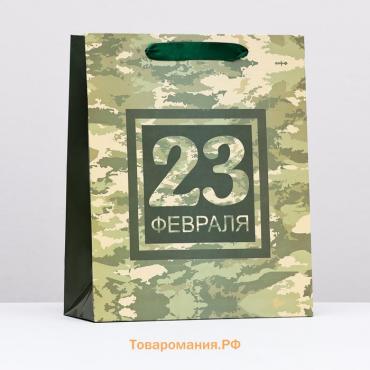 Пакет ламинированный "23 февраля, камуфляж", 26 х 32 х 12 см